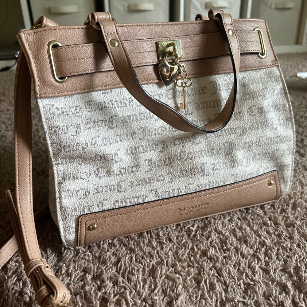 Juicy Couture Tan and Cream Shoulder Bag with Metallic Clasp